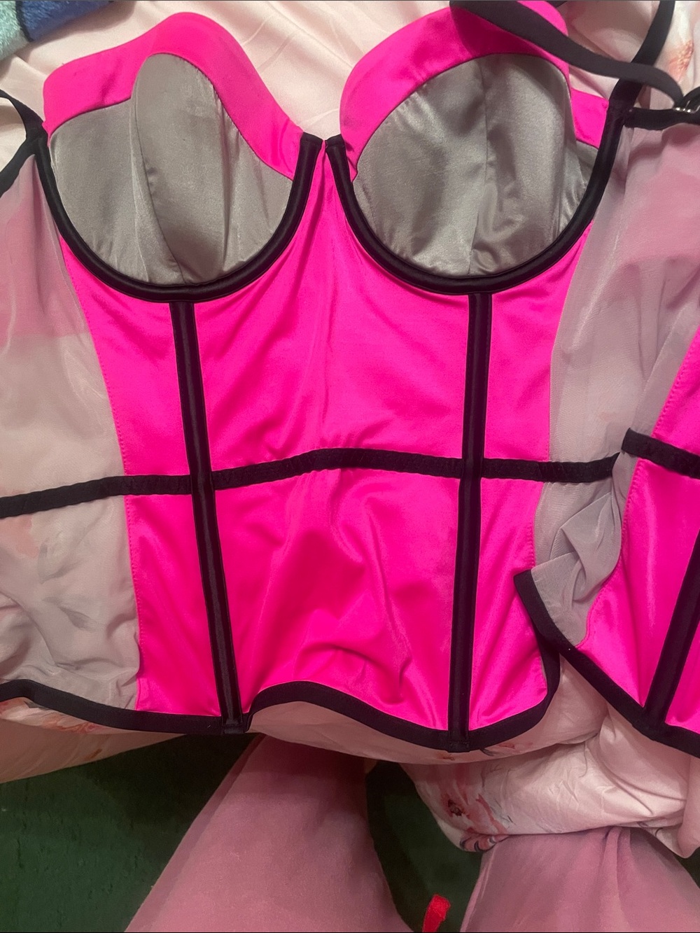Victoria's Secret Hot Pink Bustier with Black Trim